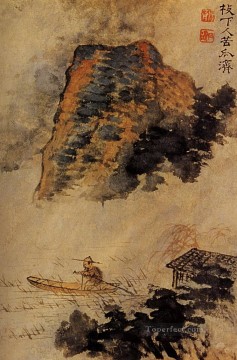 崖の上の漁師シタオ 1693 伝統的な中国 Oil Paintings